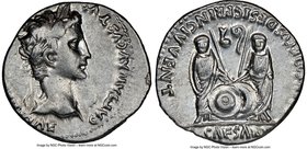 Augustus (27 BC-AD 14). AR denarius (19mm, 1h). NGC XF. Lugdunum, 2 BC-AD 4. CAESAR AVGVSTVS-DIVI F PATER PATRIAE, laureate head of Augustus right / A...