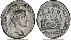 Augustus (27 BC-AD 14). AR denarius (19mm, 5h). NGC Choice VF. Lugdunum, 2 BC-AD 4. CAESAR AVGVSTVS-DIVI F PATER PATRIAE, laureate head of Augustus ri...