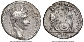 Augustus (27 BC-AD 14). AR denarius (18mm, 10h). NGC VF. Lugdunum, 2 BC-AD 4. CAESAR AVGVSTVS-DIVI F PATER PATRIAE, laureate head of Augustus right / ...