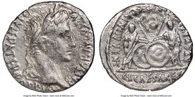 Augustus (27 BC-AD 14). AR denarius (19mm, 7h). NGC Fine. Lugdunum, 2 BC-AD 4. CAESAR AVGVSTVS-DIVI F PATER PATRIAE, laureate head of Augustus right /...