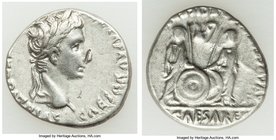 Augustus (27 BC-AD 14). AR denarius (18mm, 3.85 gm, 7h). About XF, countermark. Lugdunum, 2 BC-AD 4. CAESAR AVGVSTVS-DIVI F PATER PATRIAE, laureate he...