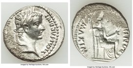 Tiberius (AD 14-37). AR denarius (19mm, 3.73 gm, 4h). XF, horn silver. Lugdunum. TI CAESAR DIVI-AVG F AVGVSTVS, laureate head of Tiberius right / PONT...