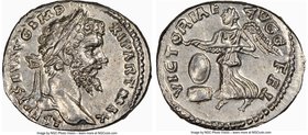Septimius Severus (AD 193-211). AR denarius (19mm, 3.64 gm, 6h). NGC MS 5/5 - 4/5. Laodicea ad Mare, AD 198-202. L SEPT SEV AVG IMP-XI PART MAX, laure...