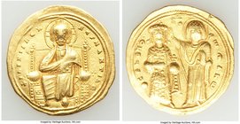 Romanus III Argyrus (AD 1028-1034). AV histamenon nomisma (24mm, 4.36 gm, 6h). VF, clipped. Constantinople. +IhS XIS RЄX-RЄSNANTInm, Christ enthroned ...