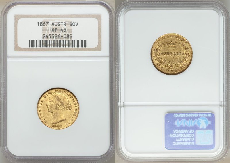 Victoria gold Sovereign 1867-SYDNEY XF45 NGC, Sydney mint, KM4, Fr-10. AGW 0.235...