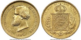 Pedro II gold 10000 Reis 1885 AU58 NGC, Rio de Janeiro mint, KM467. Mintage 7,955. AGW 0.2643 oz. 

HID09801242017