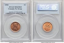 Elizabeth II Pair of Certified Assorted "No Shoulder Fold" Cents PCGS, 1) Cent 1953 - MS65 Red, KM49 2) Cent 1955 - AU53, KM49 Sold as is, no returns....