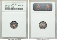 Newfoundland. George VI 5 cents 1945-C MS65 ANACS, Royal Canadian mint, KM19a. A gorgeous gem with light amber toning and stunning blue peripherals.

...
