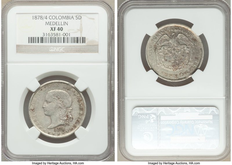 Republic 2-Piece Lot of Certified Assorted Issues NGC, 1) 5 Decimos 1878/4 - XF4...