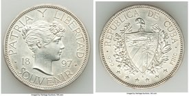 Republic Souvenir Peso 1897 AU (cleaned, rim bumps), Gorham mint, KM-XM3. Type III with star above 97 baseline. 36.2mm. 22.47gm. 

HID09801242017