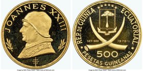 Republic gold Proof 500 Pesetas 1970 PR67 Ultra Cameo NGC, KM22. Mintage: 1,680. Pope John XXIII commemorative. AGW 0.2040 oz. 

HID09801242017