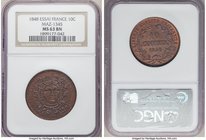 Republic copper Essai 10 Centimes 1848 MS63 Brown NGC, Maz-1345. By Moulle. Facing portrait of Liberty in oak wreath / Denomination and date within wr...