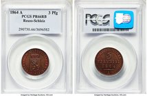 Reuss-Schleiz. Heinrich LXVII Proof 3 Pfennig 1864-A PR66 Red and Brown PCGS, KM70 (unlisted as Proof). Gorgeous red toning around devices with vibran...