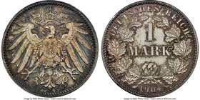 Wilhelm II Mark 1904-G MS66 NGC, Karlsruhe mint, KM14. Beautifully struck with a gorgeous gunmetal blue and golden obverse with rose gold hues on the ...