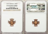 Elizabeth II 5-Piece gold Cerified Proof Set 2010 NGC, 1) 1/4 Sovereign - PR70 Ultra Cameo, KM1117. AGW 0.0590 oz 2) 1/2 Sovereign - PR69 Ultra Cameo,...