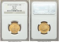 Ottoman Empire. Mehmed V gold 100 Kurush AH 1327 Year 4 (AD 1912/3) MS63 NGC, Constantinople mint (in Turkey), KM754. AGW 0.2127 oz. 

HID09801242017