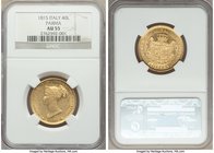 Parma. Maria Luigia (Marie Louise) gold 40 Lire 1815 AU55 NGC, KM-C32. Two year type with reflective fields, exceptional eye-appeal and full strike.

...