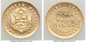 Republic gold 5 Soles Token Issue 1910 UNC, KM-Tn2. 14.6mm. 1.66gm. Honey-gold reflective surfaces. 

HID09801242017