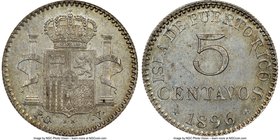 Spanish Colony. Alfonso XIII 5 Centavos 1896-PGV MS64 NGC, KM20. Soft taupe-gray toning over lustrous fields. 

HID09801242017