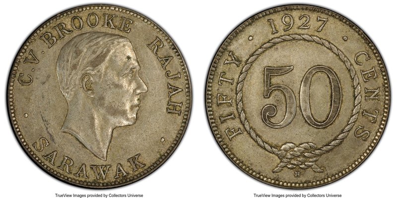 British Protectorate. Charles V. Brooke 50 Cents 1927-H XF45 PCGS, Heaton mint, ...