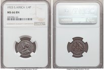 George V 1/4 Penny1923 MS66 Brown NGC, KM12.1. Glossy coffee brown surfaces with icy-white and frosted blue tone. 

HID09801242017