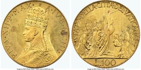 Pius XII gold 100 Lire MCML (1950) MS65 NGC, KM48. Opening of the Holy Year door. AGW 0.1502 oz. 

HID09801242017