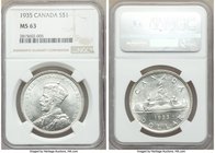 5-Piece Lot of Certified Assorted Issues NGC, 1) Canada: George V Dollar 1935 - MS63, Royal Canadian mint, KM30 2) French Indo-China: French Colony Pi...