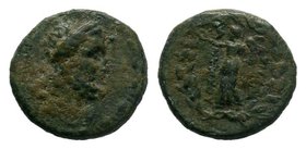 Seleukid King Antiochos IV with BASILEWS ANTIOXOY downwards to right of left of Nike on the reverse. What appears to be ML.. upwards on the left is si...