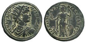 PHRYGIA. Philomelium. Caracalla (198-217). Ae. Obv: Laureate bust right. Rev: ΦIΛOMHΛ ЄΠI AΔPIANOV. Athena standing left, holding Nike and spear; at f...