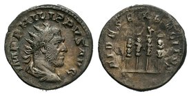 Philip I. A.D. 244-249. AR antoninianus. FIDES EXERCITVS.

Condition: Very Fine

Weight: 3.32 gr
Diameter: 21 mm