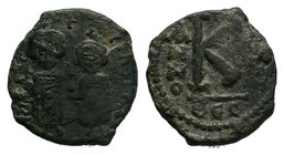 Heraclius and Heraclius Constantine. AE20 half-follis. AD 610-641. Thessalonica mint. 


Condition: Very Fine

Weight: 3.90 gr
Diameter: 21 mm