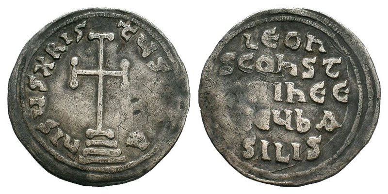 LEO V, the Armenian, with Constantine. 813-820 AD. AR Miliaresion 

Condition: V...