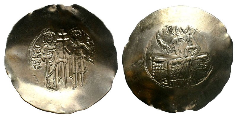Electrum Aspron Trachy, Constantinople . Obv. IC-XC, Christ enthroned facing / R...
