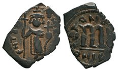 ARAB-BYZANTINE: Standing imperial Figure, Time of the Rashidun. circa AH 19-39 / AD 641-660s

Condition: Very Fine

Weight: 3.78 gr
Diameter: 26 mm