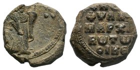 Lead seal of Marchavos (11th/12th cent.)
Obverse: Seemingly the Mother of God sitting on a throne, holding the Holy infant Jesus Christ in her arms, t...