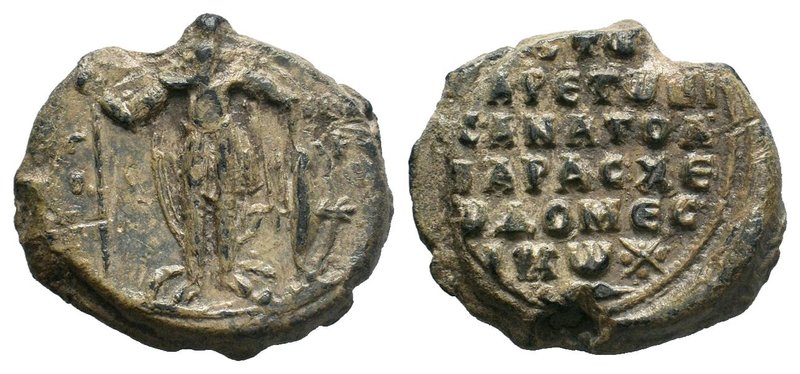 Lead seal of Philaretos Ikanatos domestikos (11th cent.). 
Obverse: Saint George...