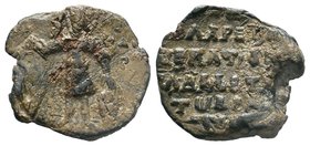 Byzantine lead seal of Philaretos Panypersebastos (ca 11th/12th cent.)
Obverse: Saint Theodore, nimbate, standing facing, holding a spear in his right...