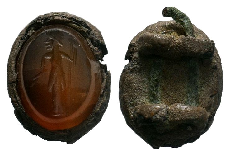 Ancient Roman Large İntaglio Ring Stone depicting Athena on Bezel.

Condition: V...