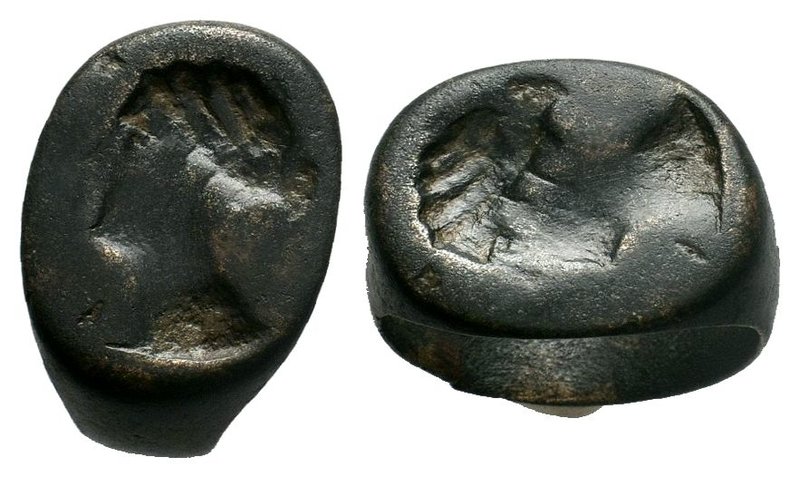 Ancient Greek, Hellenistic Bronze Ring with relief portrait of the Ptolemaic Egy...
