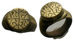 Byzantine Empire, Large Talismatic Ring.

Condition: Very Fine

Weight: 14.91 gr
Diameter: 25.73 mm
