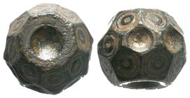 Byzantine bronze barrel weight with ring and dot motifs

Condition: Very Fine

Weight: 29.16 gr
Diameter: 15.60 mm