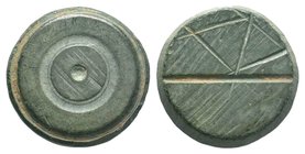 Byzantine bronze Weights, 7th - 11th C. AD.

Condition: Very Fine

Weight: 4.21 gr
Diameter: 15.46 mm