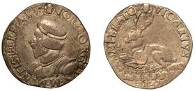 CASALE. Gian Giorgio Paleologo (1530-1533) - Testone. Busto a d. corazzato e con berretto. R/ Cervo accosciato a s., con stemma al collo. RMM 1.
 Mol...