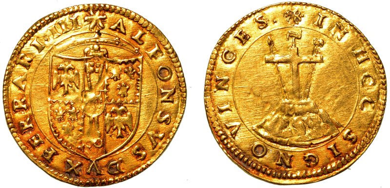 FERRARA. Alfonso d'Este (1505-1534) - Scudo d'oro del sole. Stemma coronato. R/ ...
