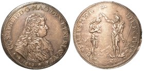 FIRENZE. Cosimo III de Medici (1680-1723) - Piastra 1678. Busto a testa nuda e corazzato a d. R/ Scena del battesimo di Cristo. MIR. 326/5.
 g. 31,09...