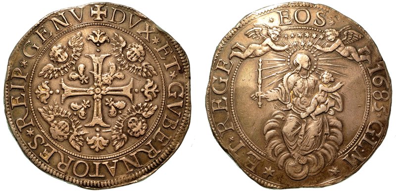 GENOVA. Dogi Biennali (1528-1797) - Da 2 scudi 1685.Croce patente ornata e accan...