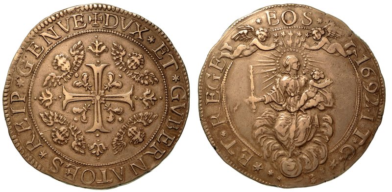 GENOVA. Dogi Biennali (1528-1797) - Da 2 scudi 1692. Croce patente ornata e acca...