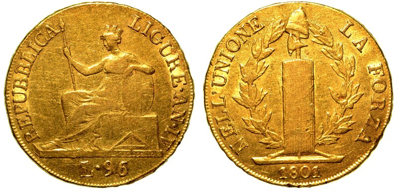 GENOVA. Repubblica Ligure (1798-1805) - 96 lire 1801. La Liguria seduta a s. con...