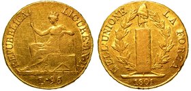 GENOVA. Repubblica Ligure (1798-1805) - 96 lire 1801. La Liguria seduta a s. con lancia e scudo. R/ Fascio con berretto, entro rami di alloro. In eser...