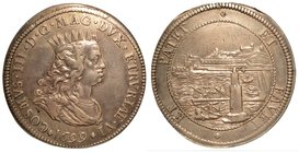 LIVORNO. Cosimo III de' Medici (1670-1723) - Tollero 1699. Busto coronato a d. R/ Il porto di Livorno. CNI. 56.
 RMM 13.
 MIR. 64/14.
g. 27,03
 Ra...